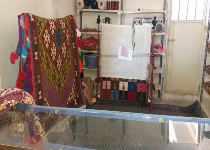 بازدید متولیان طرح ملی توسعه مشاغل خانگی از کارگاه قالی‌بافی در روستای آبگردو